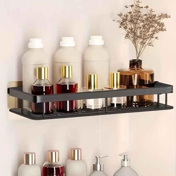 Wall-Mounted Shower Caddy, Large Capacity, No-Drill Installation, Floating Shelf for Bathroom and Kitchen, Space-Saving, Easy to Install, Holds Toiletries, Cosmetics, and Miscellaneous Items, Oil Rubbed Finish, Durable Plastic Material - Image 2