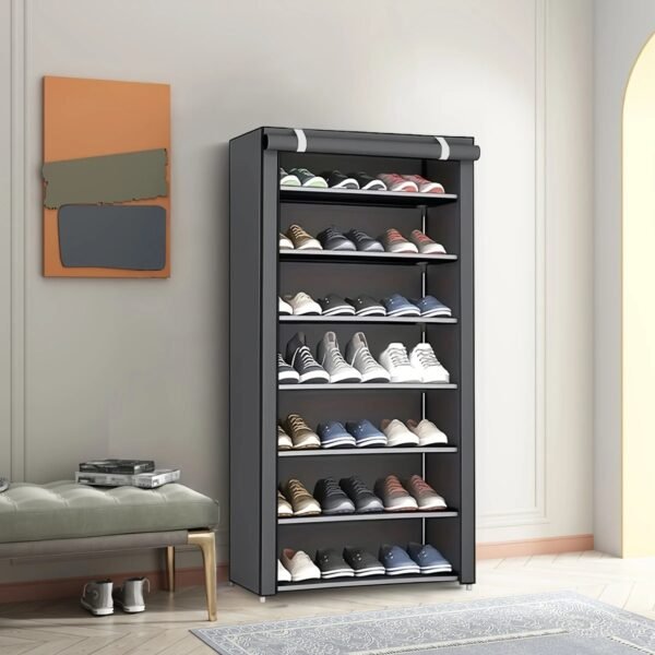 Multifunctional 8-layer shoe organizer with dust cover - Easy to assemble, portable storage, suitable for 27-35 pairs of sneakers, high heels and boots - Ideal choice for home