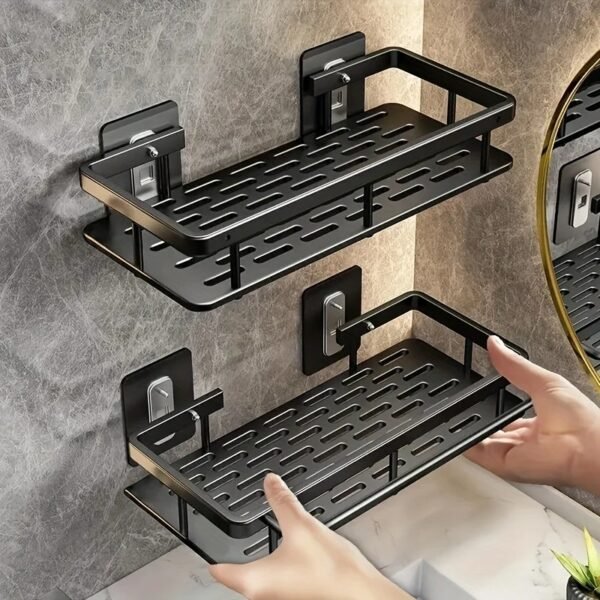 Wall-Mounted Shower Caddy, Large Capacity, No-Drill Installation, Floating Shelf for Bathroom and Kitchen, Space-Saving, Easy to Install, Holds Toiletries, Cosmetics, and Miscellaneous Items, Oil Rubbed Finish, Durable Plastic Material