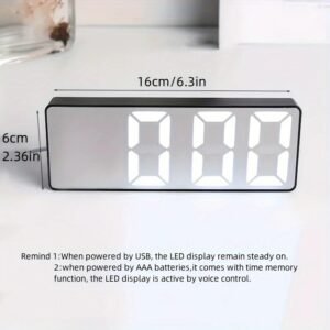 1pc Modern LED Mirror Table Alarm Clock, Digital Display with Snooze Function, USB Powered Rectangle Desk Clock with Plastic Frame, Night Light for Bedroom Office Decor, ≤36V - Image 7