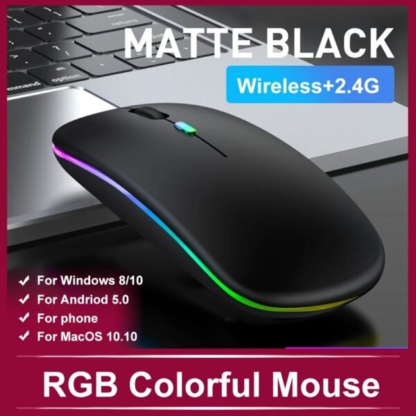 Rechargeable Wireless Mouse Computer Mouse Quiet Pause with Backlight RGB Mouse Suitable for Laptop PC iPad