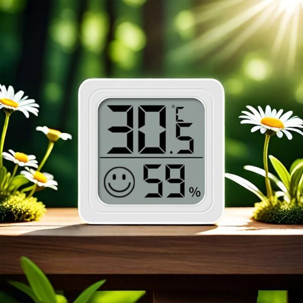1pc Digital Indoor Thermometer Hygrometer, Battery Powered Plastic Temperature Humidity Monitor with Button Battery, Single Use, for Home and Car, Adult - Non-rechargeable