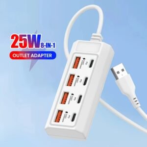8-ports USB adapter[4USB+4PD] 25W hub fastcharging Multi-interface,Fast charging Wide compatibility Compatible with USB interface devices, Suitable for 5V USB devices such as computers, laptops, tablets, etc - Image 3