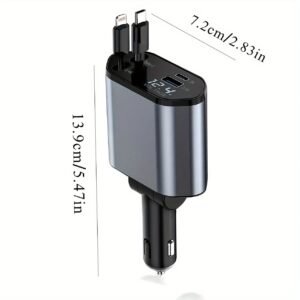 4-in-1 Fast Car Charger with Extendable 80.01cm Cable, USB & Type-C Ports - Compatibility for Phone 16/15/14/13/12/11, More -Adjustable 180° Plug, Tangle-Free Design, Ideal for Dashboard Mounting, Car Charger Fast Charge - Image 5