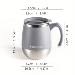 1pc 500ml Insulated Stainless Steel Coffee Mug with Lid, Double-Wall Vacuum Thermal Cup for Hot and Cold Drinks, - Image 5