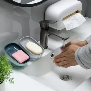 1pc LuxeSpace Wall-Mounted Oval Soap Holder with Drain, Adjustable Angle Plastic Soap Dish for Bathroom, Removable Luxury Soap Tray