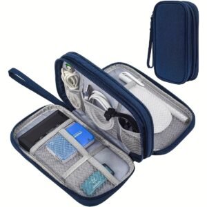 Durable Polyester Portable Cable Organizer Bag - Compact Travel Tech Accessory Case with Multiple Compartments for Cables, Chargers & Small Items, Hand Wash or Dry Clean, Available in Pink, Black, White, Navy Blue, Tech Organizer Bag | Functional Organizer | Mesh Pocket Organizer, Cable Storage Organizer