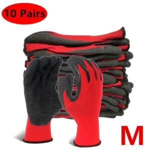 20pcs 10 Pairs Garden Work Protective Gear, Red, Non-Slip, Foldable, Washable, Breathable Lining, No Alcohol Material, Fabric, with Excellent Grip Coating, Tear Resistance, for Adult Men and Women, Local Cleaning