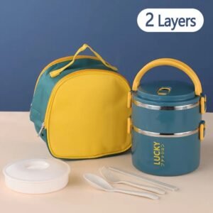 1 Large Capacity Stainless Steel Lunch Box, with Thermal Bag, Chopsticks, Spoon, Fork, Insulated Lunch Box Suitable for School, Camping, Workplace - Very suitable for students and office workers - Students return to school