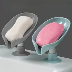 1pc Plastic Oval Soap Dish Holder, Suction Cup Design, No-Drill Creative Water-Draining Soap Storage Organizer for Home Use
