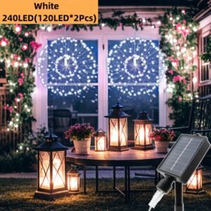 2/4 Pcs Hanging Solar Powered Outdoor Firework Lights, 240/480 LED Sparkling Starburst Sphere Lights, Warm White/Multicolor/White, 8 Modes Copper Wire Fairy Lights For Patio, Umbrella, Eave, Garden, Tree, Tent, Christmas Decoration - Image 8