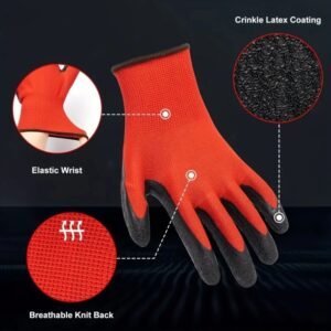 20pcs 10 Pairs Garden Work Protective Gear, Red, Non-Slip, Foldable, Washable, Breathable Lining, No Alcohol Material, Fabric, with Excellent Grip Coating, Tear Resistance, for Adult Men and Women, Local Cleaning