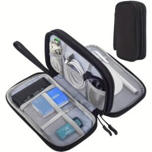 Durable Polyester Portable Cable Organizer Bag - Compact Travel Tech Accessory Case with Multiple Compartments for Cables, Chargers & Small Items, Hand Wash or Dry Clean, Available in Pink, Black, White, Navy Blue, Tech Organizer Bag | Functional Organizer | Mesh Pocket Organizer, Cable Storage Organizer