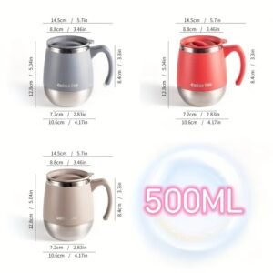 1pc 500ml Insulated Stainless Steel Coffee Mug with Lid, Double-Wall Vacuum Thermal Cup for Hot and Cold Drinks, - Image 6