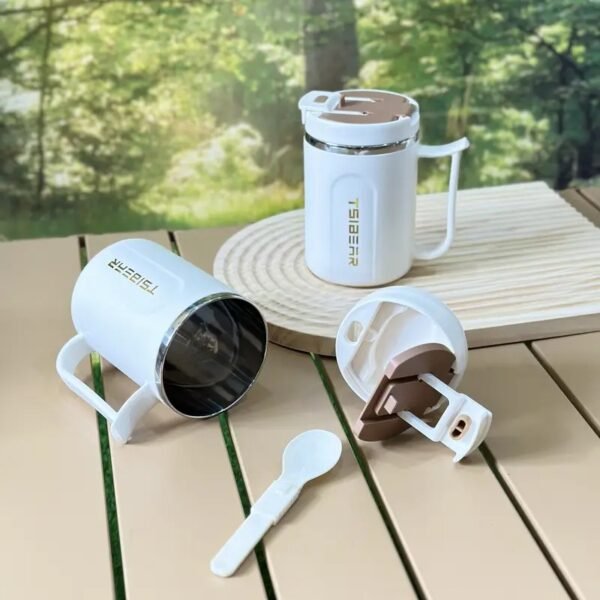 1pc, 304 Stainless Steel Insulated Coffee Cup with Lid, Double-Wall Thermal Sports Mug, BPA-Free, Portable Flip-Top Travel Cup for Hot & Cold Drinks - Perfect Gift for Christmas, Valentine's, Mother's Day, Thanksgiving, Halloween, New Year - PP Body, Stainless Steel Inner Lining - Image 3