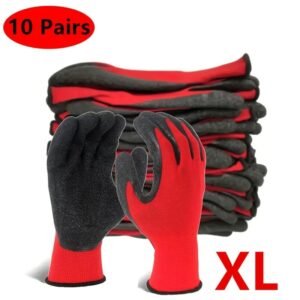 20pcs 10 Pairs Garden Work Protective Gear, Red, Non-Slip, Foldable, Washable, Breathable Lining, No Alcohol Material, Fabric, with Excellent Grip Coating, Tear Resistance, for Adult Men and Women, Local Cleaning