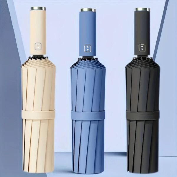 1pc Xiaomi Automatic Folding Umbrella, 10-Rib Iron Frame, 190T Fabric Canopy, Windproof, UV Protection, One-Click Open/Close, Portable Travel Umbrella with Plastic Handle