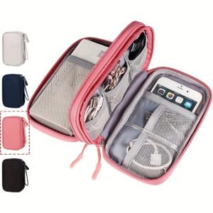 Durable Polyester Portable Cable Organizer Bag - Compact Travel Tech Accessory Case with Multiple Compartments for Cables, Chargers & Small Items, Hand Wash or Dry Clean, Available in Pink, Black, White, Navy Blue, Tech Organizer Bag | Functional Organizer | Mesh Pocket Organizer, Cable Storage Organizer