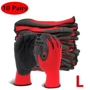 20pcs 10 Pairs Garden Work Protective Gear, Red, Non-Slip, Foldable, Washable, Breathable Lining, No Alcohol Material, Fabric, with Excellent Grip Coating, Tear Resistance, for Adult Men and Women, Local Cleaning