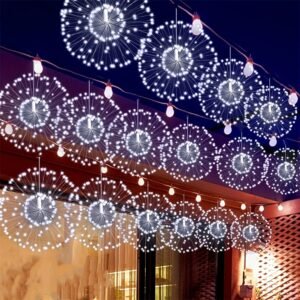 2/4 Pcs Hanging Solar Powered Outdoor Firework Lights, 240/480 LED Sparkling Starburst Sphere Lights, Warm White/Multicolor/White, 8 Modes Copper Wire Fairy Lights For Patio, Umbrella, Eave, Garden, Tree, Tent, Christmas Decoration - Image 6