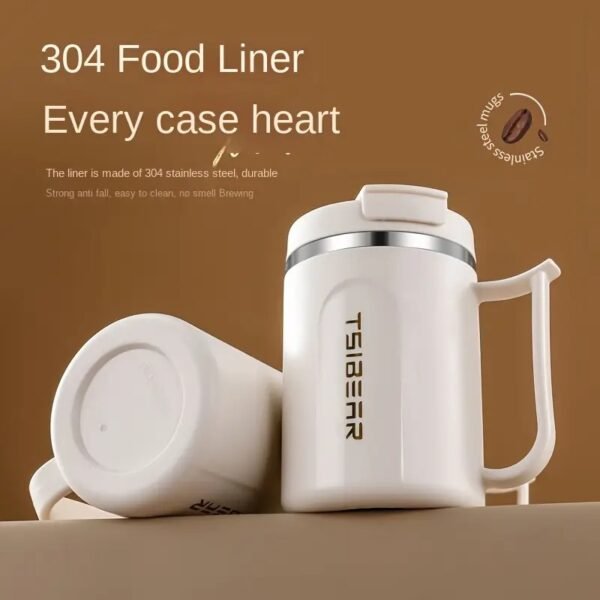1pc, 304 Stainless Steel Insulated Coffee Cup with Lid, Double-Wall Thermal Sports Mug, BPA-Free, Portable Flip-Top Travel Cup for Hot & Cold Drinks - Perfect Gift for Christmas, Valentine's, Mother's Day, Thanksgiving, Halloween, New Year - PP Body, Stainless Steel Inner Lining - Image 2