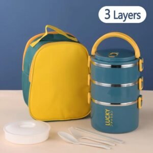 1 Large Capacity Stainless Steel Lunch Box, with Thermal Bag, Chopsticks, Spoon, Fork, Insulated Lunch Box Suitable for School, Camping, Workplace - Very suitable for students and office workers - Students return to school